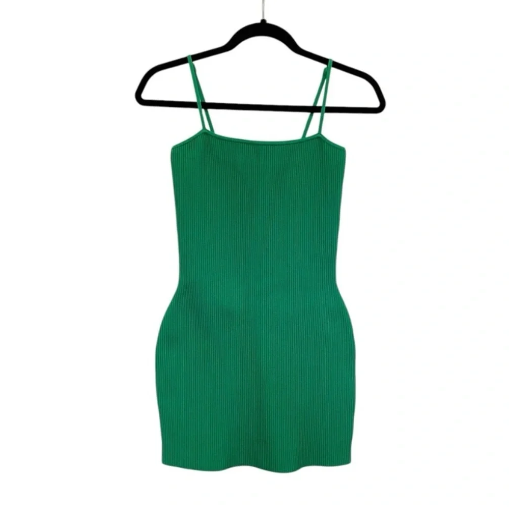 Aritzia Babaton Sculpt Knit Ribbed Mini Dress In Gloss Green - Picture 2 of 9